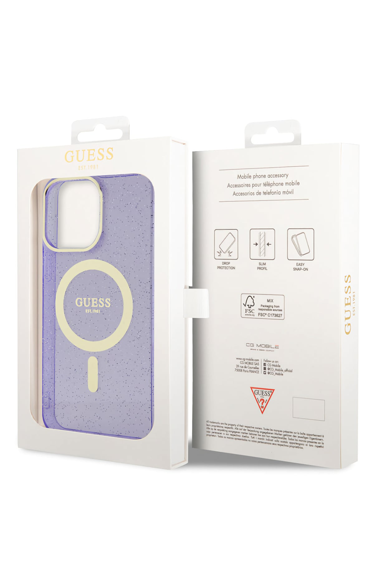 Guess iPhone 13 Pro Max Magsafe Uyumlu Glitter Silikon Kılıf Mor