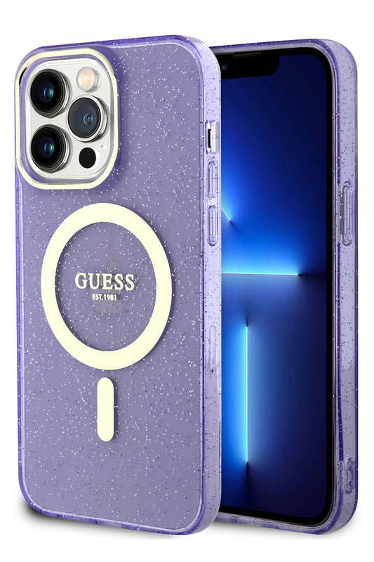 Guess iPhone 13 Pro Magsafe Uyumlu Glitter Silikon Kılıf Mor
