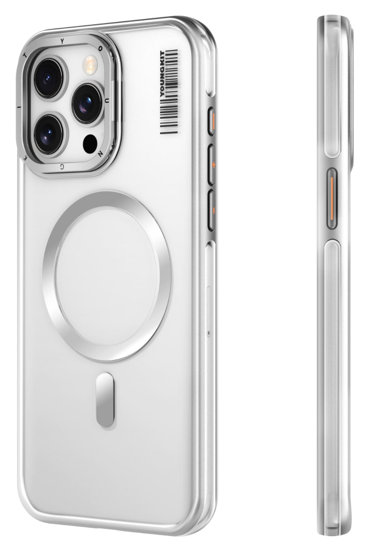 Youngkit Crystal Grid iPhone 14 Pro Magsafe Uyumlu Kılıf Gümüş
