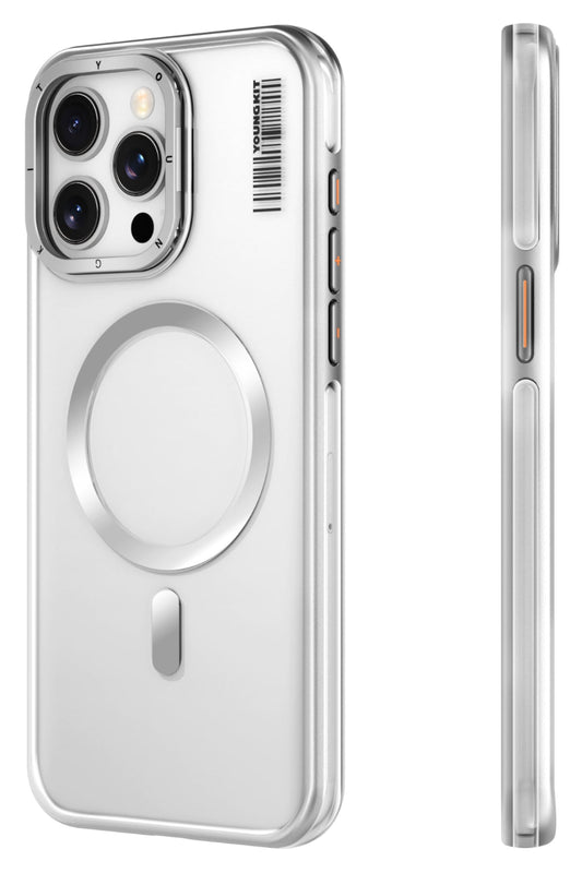 Youngkit Crystal Grid iPhone 14 Pro Magsafe Uyumlu Kılıf Gümüş