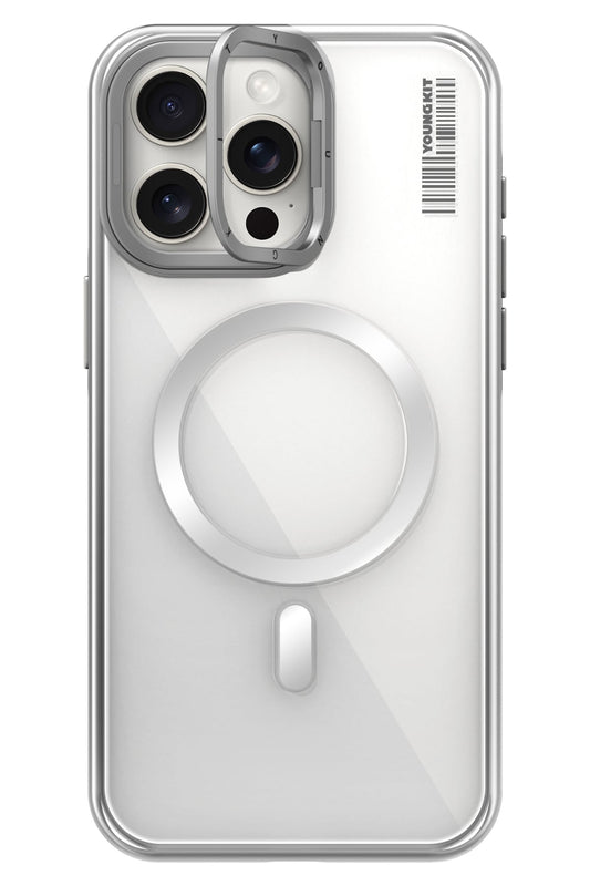 Youngkit Crystal Grid iPhone 15 Pro Max Magsafe Uyumlu Kılıf Gümüş