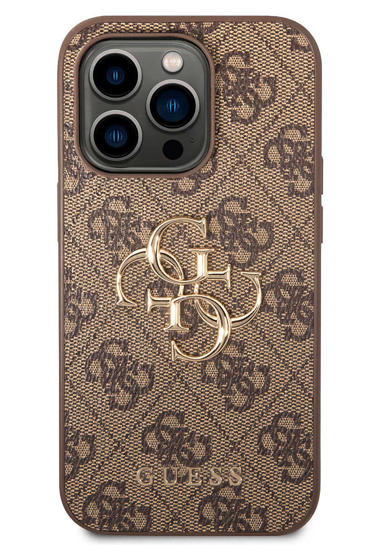 Guess iPhone 14 Pro Uyumlu 4G Logolu Deri Kılıf Kahverengi