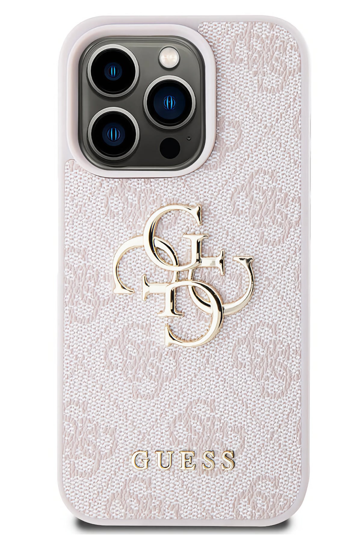 Guess iPhone 14 Pro Max Uyumlu 4G Logolu Deri Kılıf Pembe