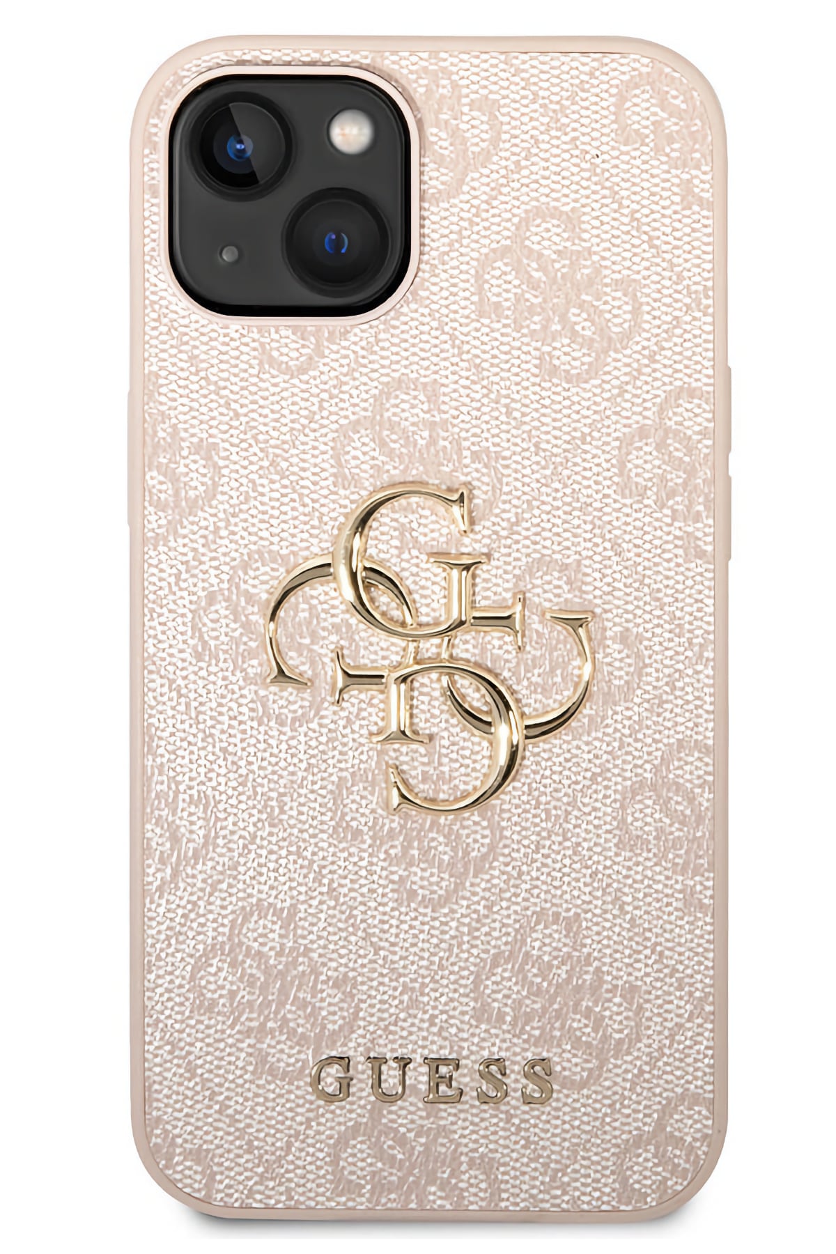 Guess iPhone 14 Uyumlu 4G Logolu Deri Kılıf Pembe