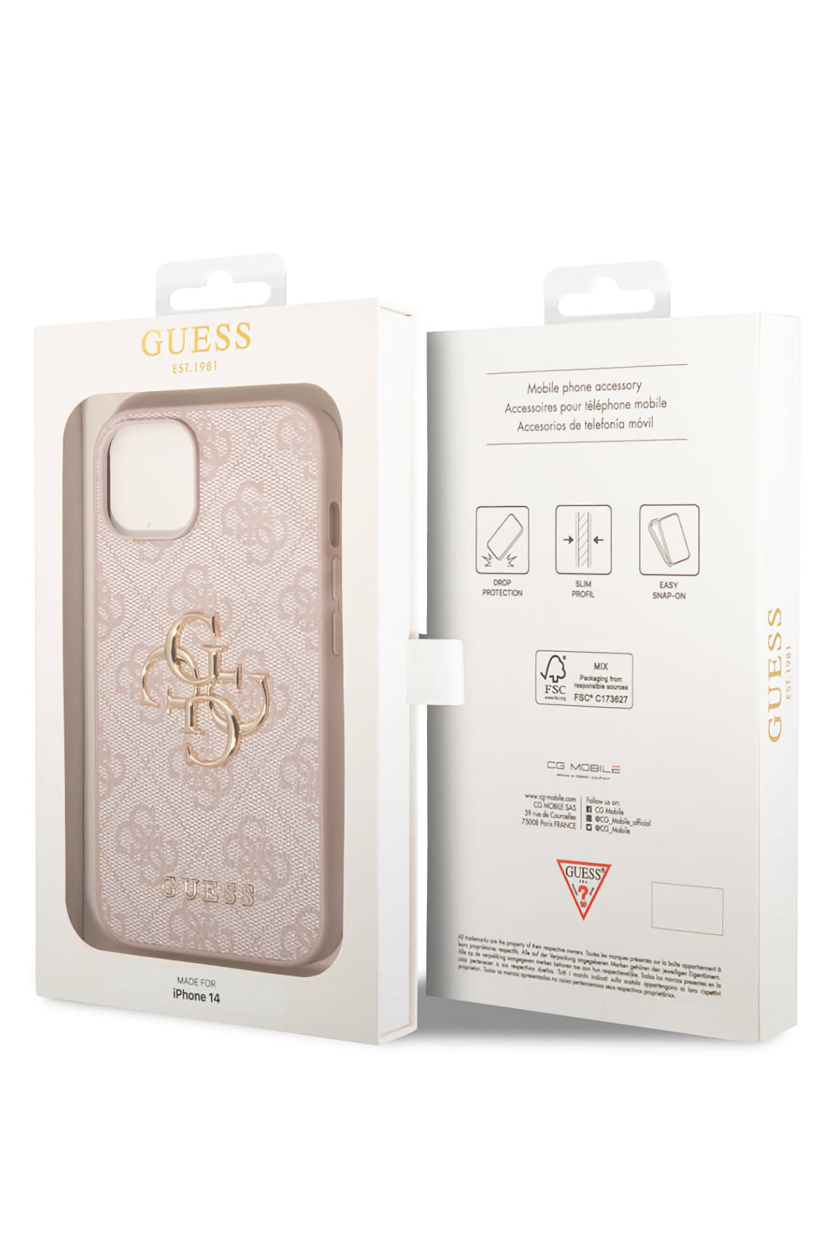 Guess iPhone 14 Uyumlu 4G Logolu Deri Kılıf Pembe