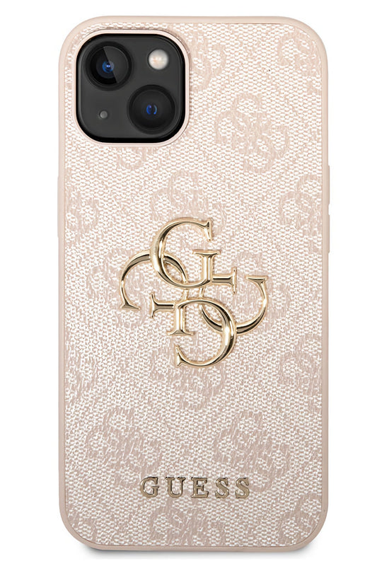 Guess iPhone 15 Uyumlu 4G Logolu Deri Kılıf Pembe