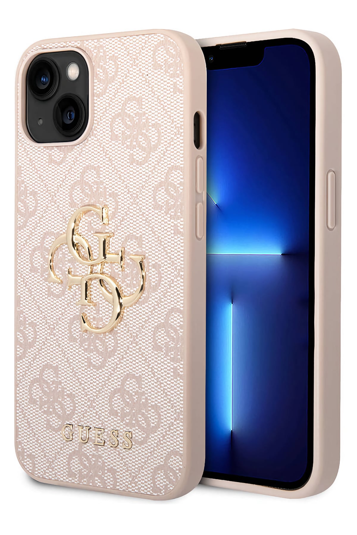 Guess iPhone 15 Uyumlu 4G Logolu Deri Kılıf Pembe