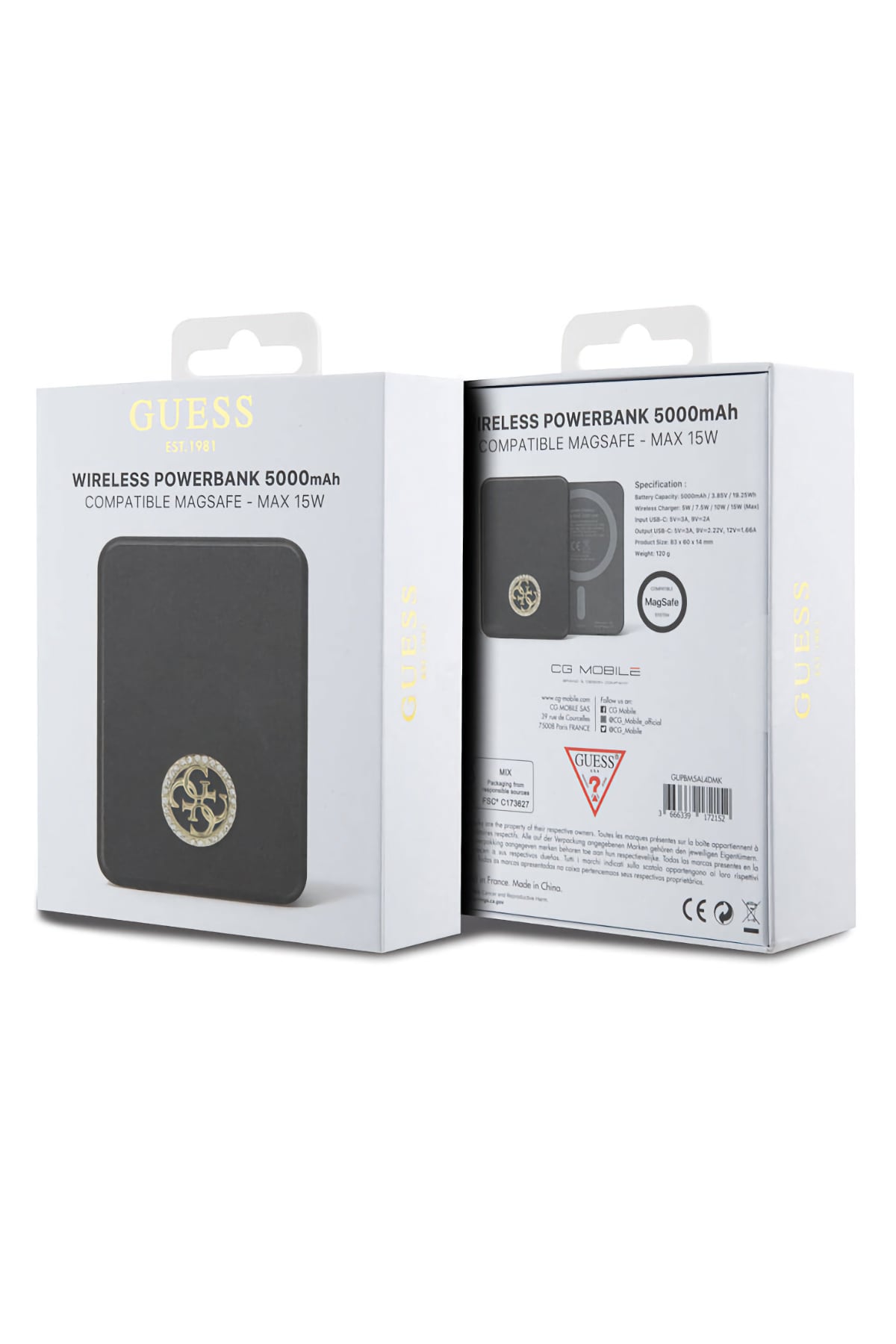 Guess Taşlı 4G Logolu Magsafe Siyah Powerbank 5000mAh