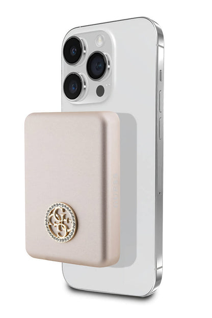 Guess Taşlı 4G Logolu Magsafe Rose Gold Powerbank 5000mAh