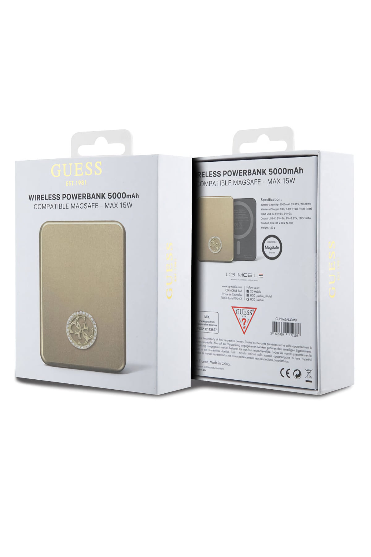 Guess Taşlı 4G Logolu Magsafe Rose Gold Powerbank 5000mAh