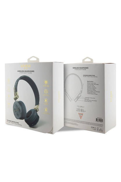 Guess Kulak Üstü Bluetooth 5.3 Kulaklık 4G Desenli Metal Logolu Mavi
