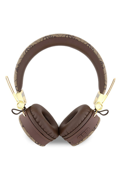Guess Kulak Üstü Bluetooth 5.3 Kulaklık 4G Desenli Metal Logolu Kahverengi