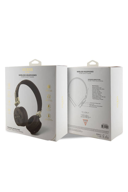 Guess Kulak Üstü Bluetooth 5.3 Kulaklık 4G Desenli Metal Logolu Kahverengi