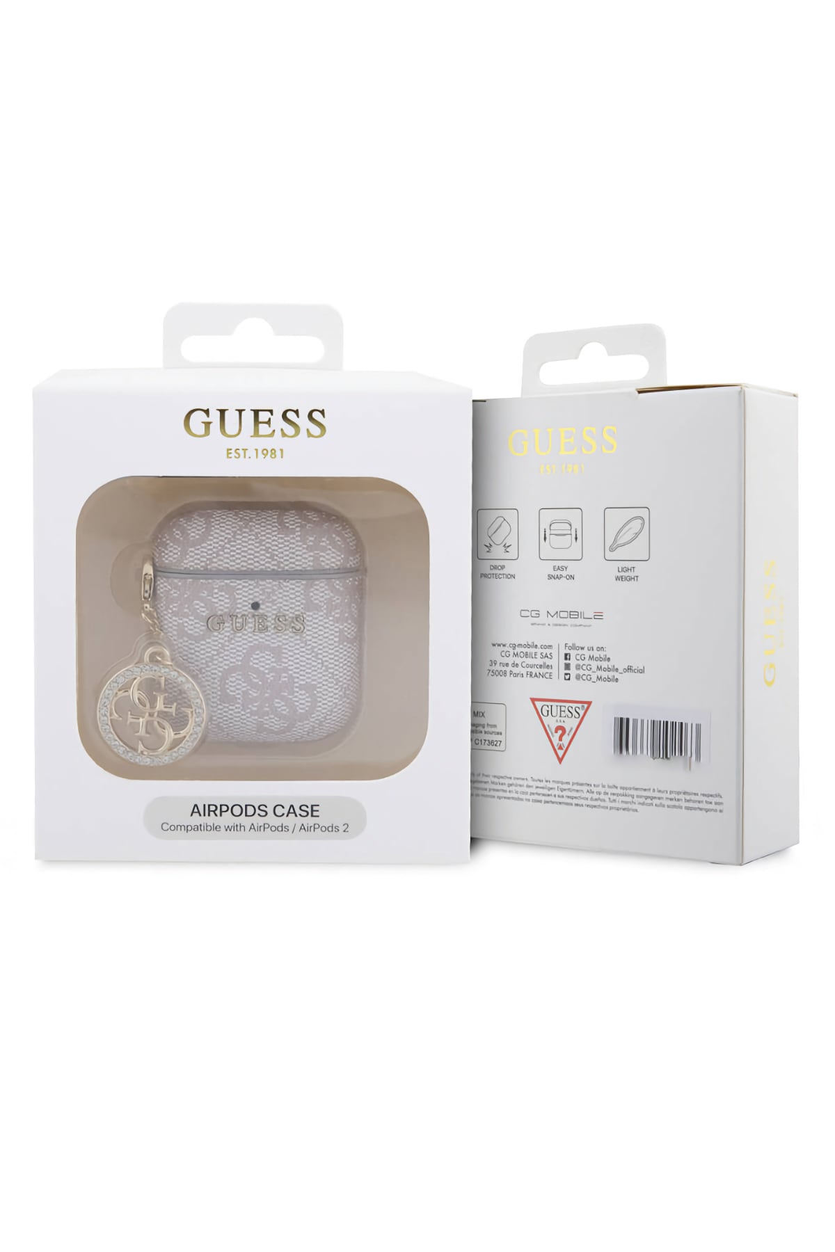Guess Apple Airpods 2. Nesil Uyumlu Kılıf 4G Taşlı Süs Zincirli Pembe