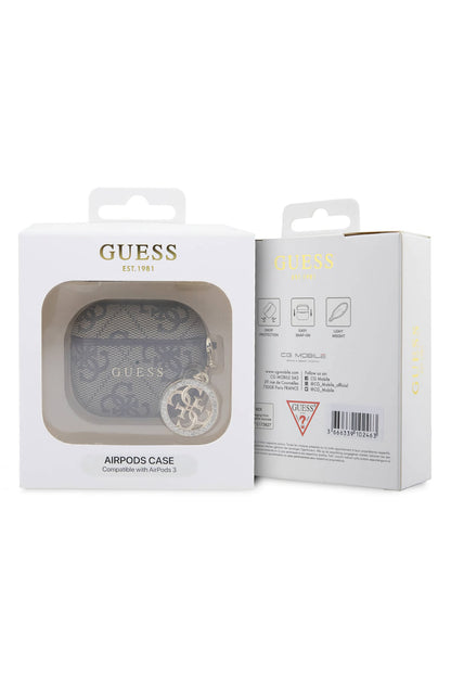 Guess Apple Airpods 3. Nesil Uyumlu Kılıf 4G Taşlı Süs Zincirli Kahverengi