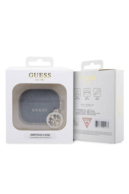 Guess Apple Airpods 3. Nesil Uyumlu Kılıf 4G Taşlı Süs Zincirli Siyah