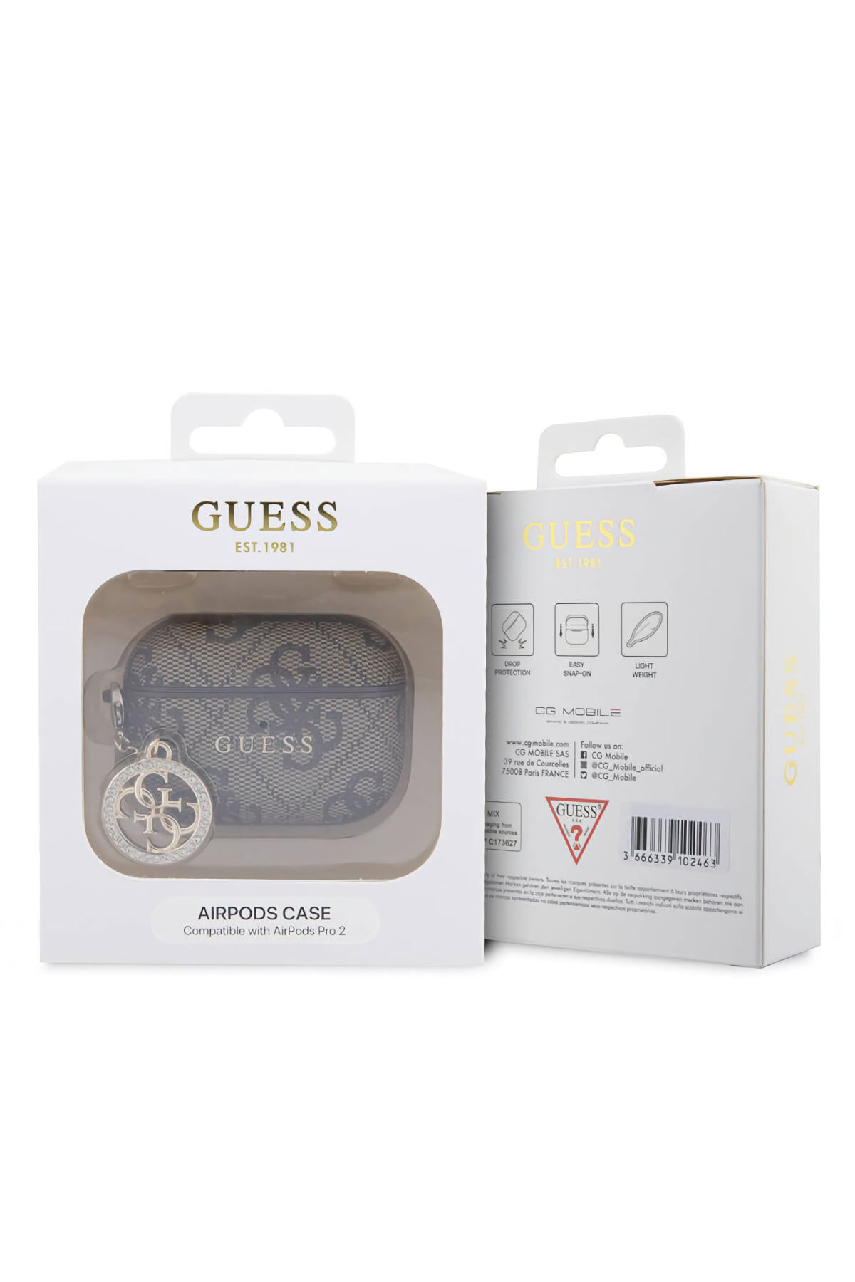 Guess Apple Airpods Pro 2. Nesil Uyumlu Kılıf 4G Taşlı Süs Zincirli Kahverengi