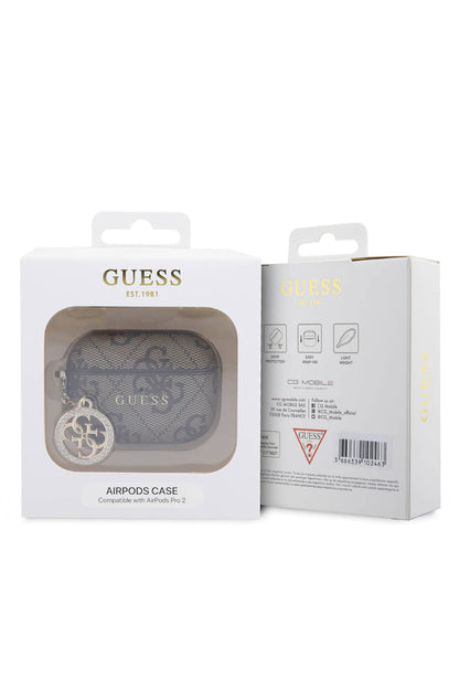 Guess Apple Airpods Pro 2. Nesil Uyumlu Kılıf 4G Taşlı Süs Zincirli Kahverengi