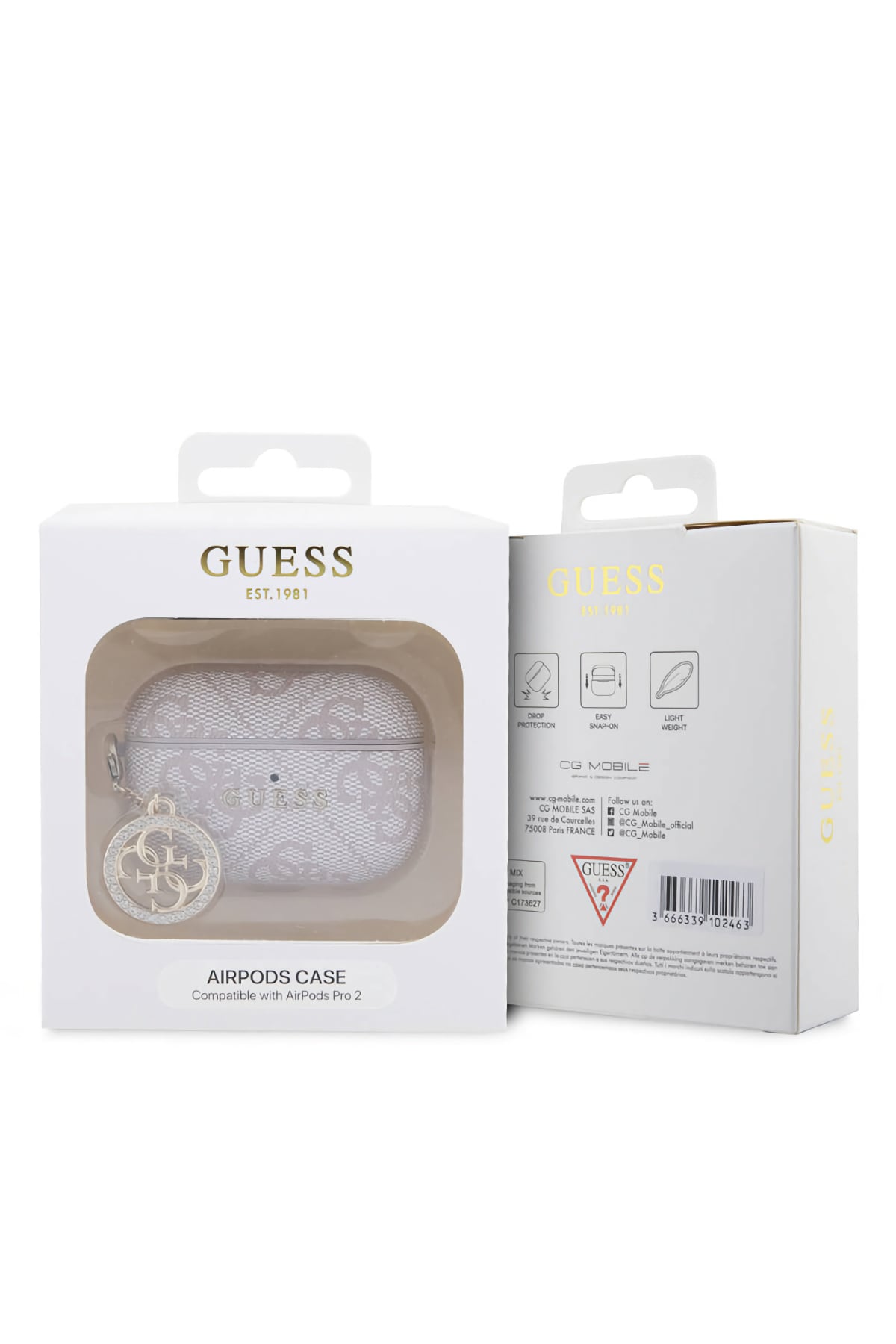Guess Apple Airpods Pro 2. Nesil Uyumlu Kılıf 4G Taşlı Süs Zincirli Pembe