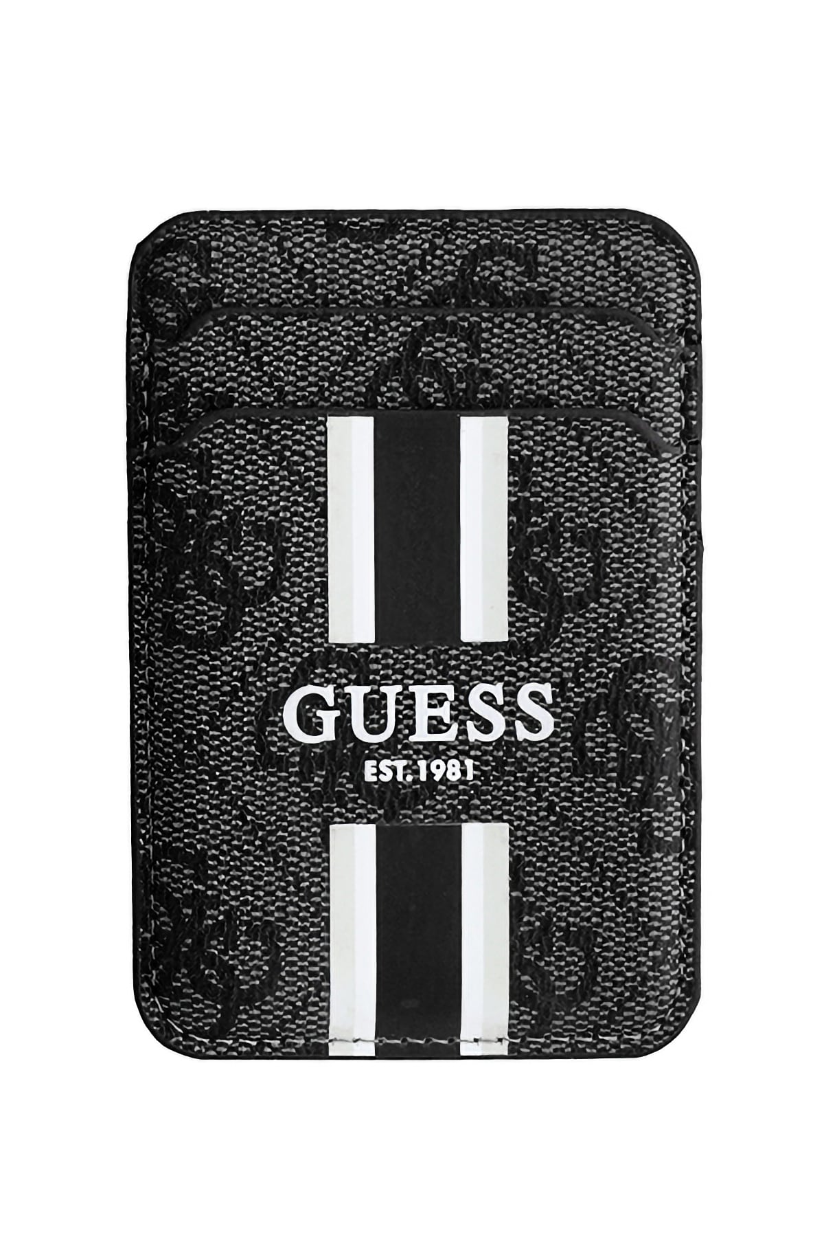 Guess Classic 4G Desenli iPhone 16 Pro Magsafe Uyumlu Kredi Kartlıklı Kılıf Siyah
