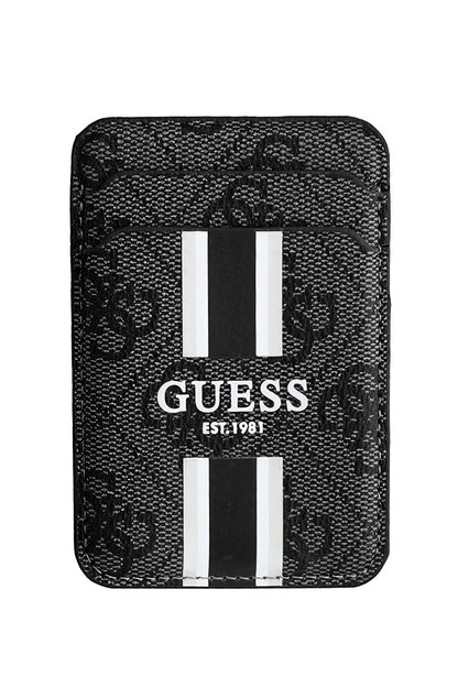 Guess Classic 4G Desenli iPhone 16 Pro Max Magsafe Uyumlu Kredi Kartlıklı Kılıf Siyah
