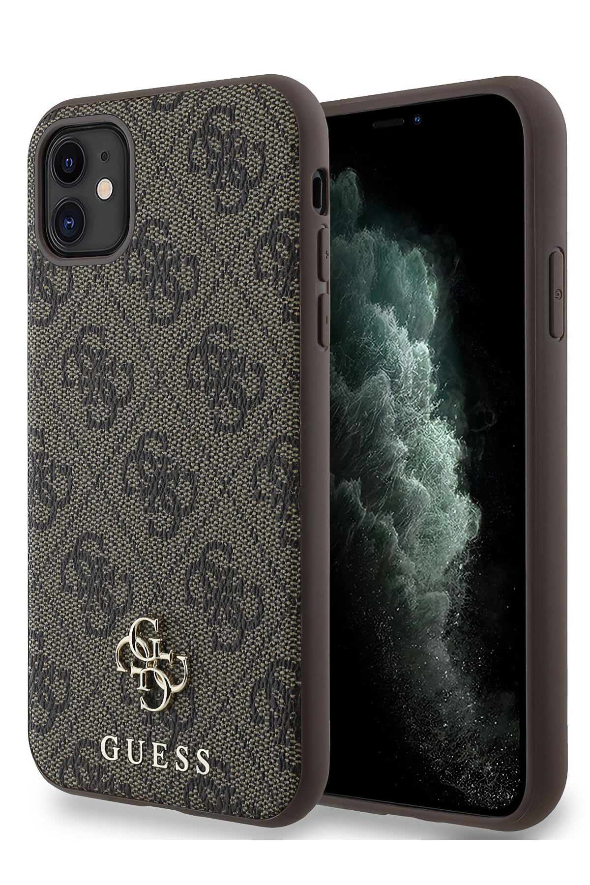 Guess Classic 4G Logolu iPhone 11 Magsafe Uyumlu Kılıf Kahverengi