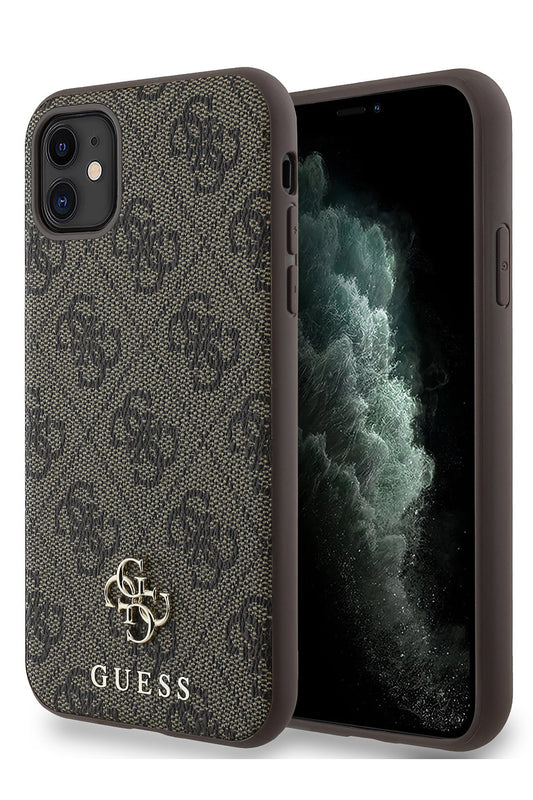 Guess Classic 4G Logolu iPhone 11 Magsafe Uyumlu Kılıf Kahverengi