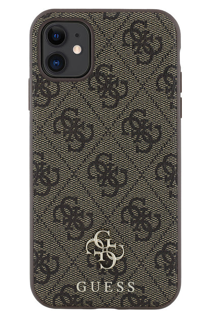 Guess Classic 4G Logolu iPhone 11 Magsafe Uyumlu Kılıf Kahverengi