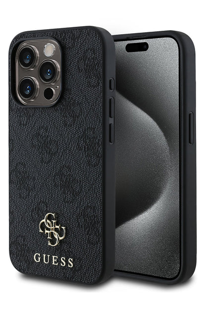 Guess Classic 4G Logolu iPhone 13 Pro Magsafe Uyumlu Kılıf Siyah