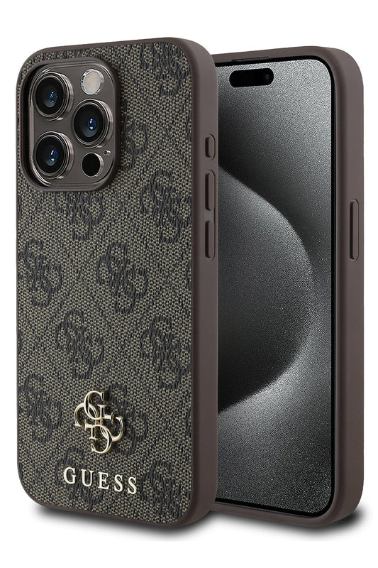 Guess Classic 4G Logolu iPhone 13 Pro Max Magsafe Uyumlu Kılıf Kahverengi