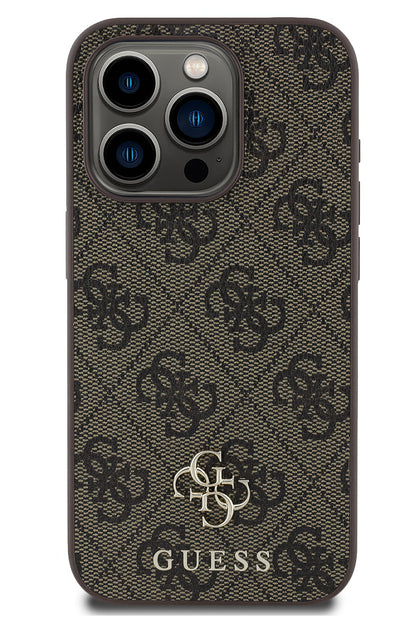 Guess Classic 4G Logolu iPhone 13 Pro Max Magsafe Uyumlu Kılıf Kahverengi