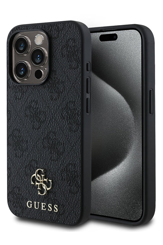 Guess Classic 4G Logolu iPhone 14 Pro Magsafe Uyumlu Kılıf Siyah