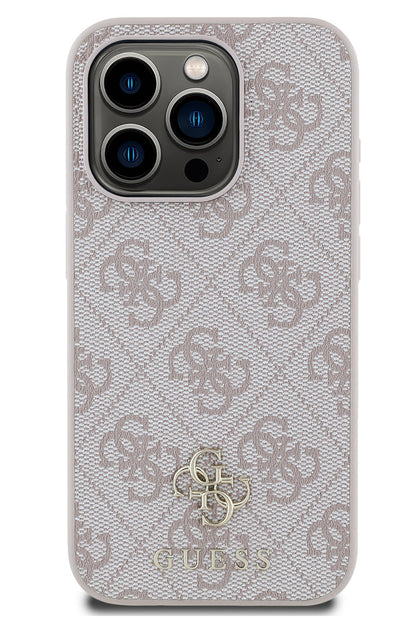 Guess Classic 4G Logolu iPhone 14 Pro Max Magsafe Uyumlu Kılıf Pembe