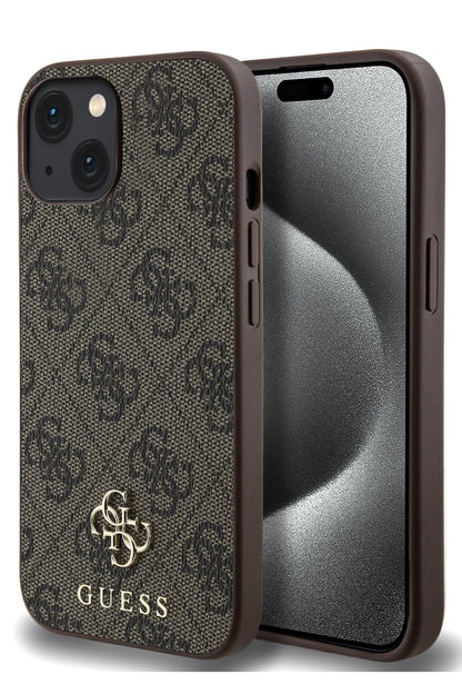 Guess Classic 4G Logolu iPhone 15 Magsafe Uyumlu Kılıf Kahverengi