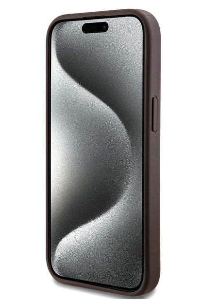 Guess Classic 4G Logolu iPhone 15 Magsafe Uyumlu Kılıf Kahverengi