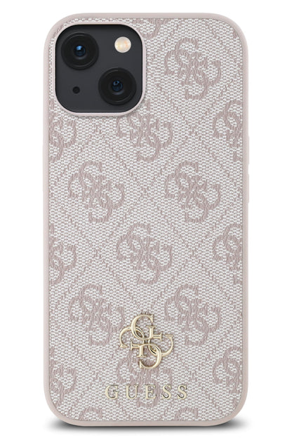 Guess Classic 4G Logolu iPhone 15 Magsafe Uyumlu Kılıf Pembe