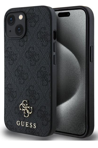 Guess Classic 4G Logolu iPhone 15 Magsafe Uyumlu Kılıf Siyah