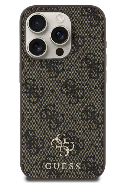 Guess Classic 4G Logolu iPhone 15 Pro Magsafe Uyumlu Kılıf Kahverengi
