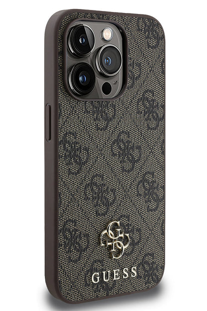 Guess Classic 4G Logolu iPhone 15 Pro Magsafe Uyumlu Kılıf Kahverengi