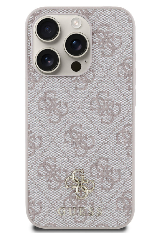 Guess Classic 4G Logolu iPhone 15 Pro Magsafe Uyumlu Kılıf Pembe