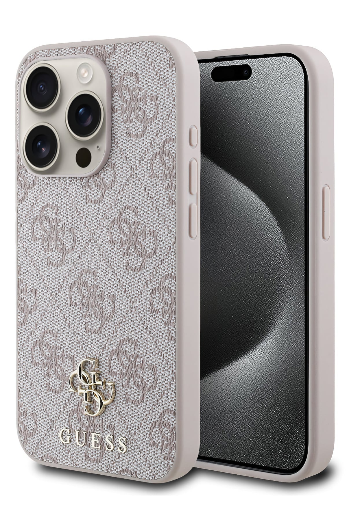 Guess Classic 4G Logolu iPhone 15 Pro Magsafe Uyumlu Kılıf Pembe