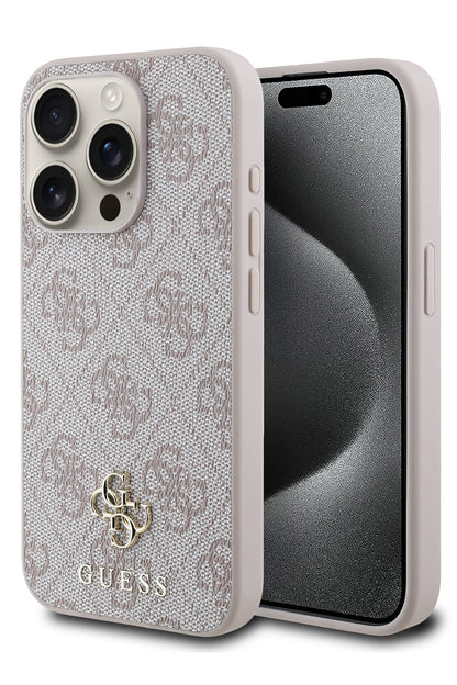 Guess Classic 4G Logolu iPhone 15 Pro Magsafe Uyumlu Kılıf Pembe