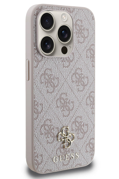 Guess Classic 4G Logolu iPhone 15 Pro Magsafe Uyumlu Kılıf Pembe