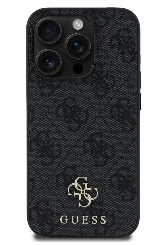 Guess Classic 4G Logolu iPhone 15 Pro Magsafe Uyumlu Kılıf Siyah