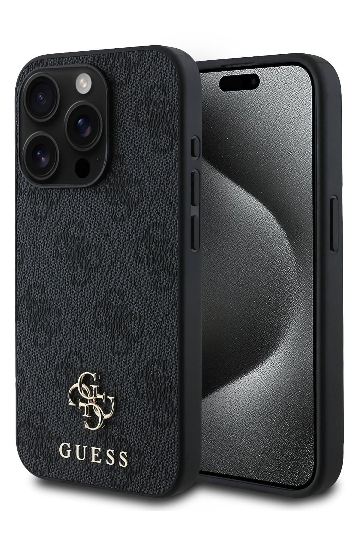 Guess Classic 4G Logolu iPhone 15 Pro Magsafe Uyumlu Kılıf Siyah