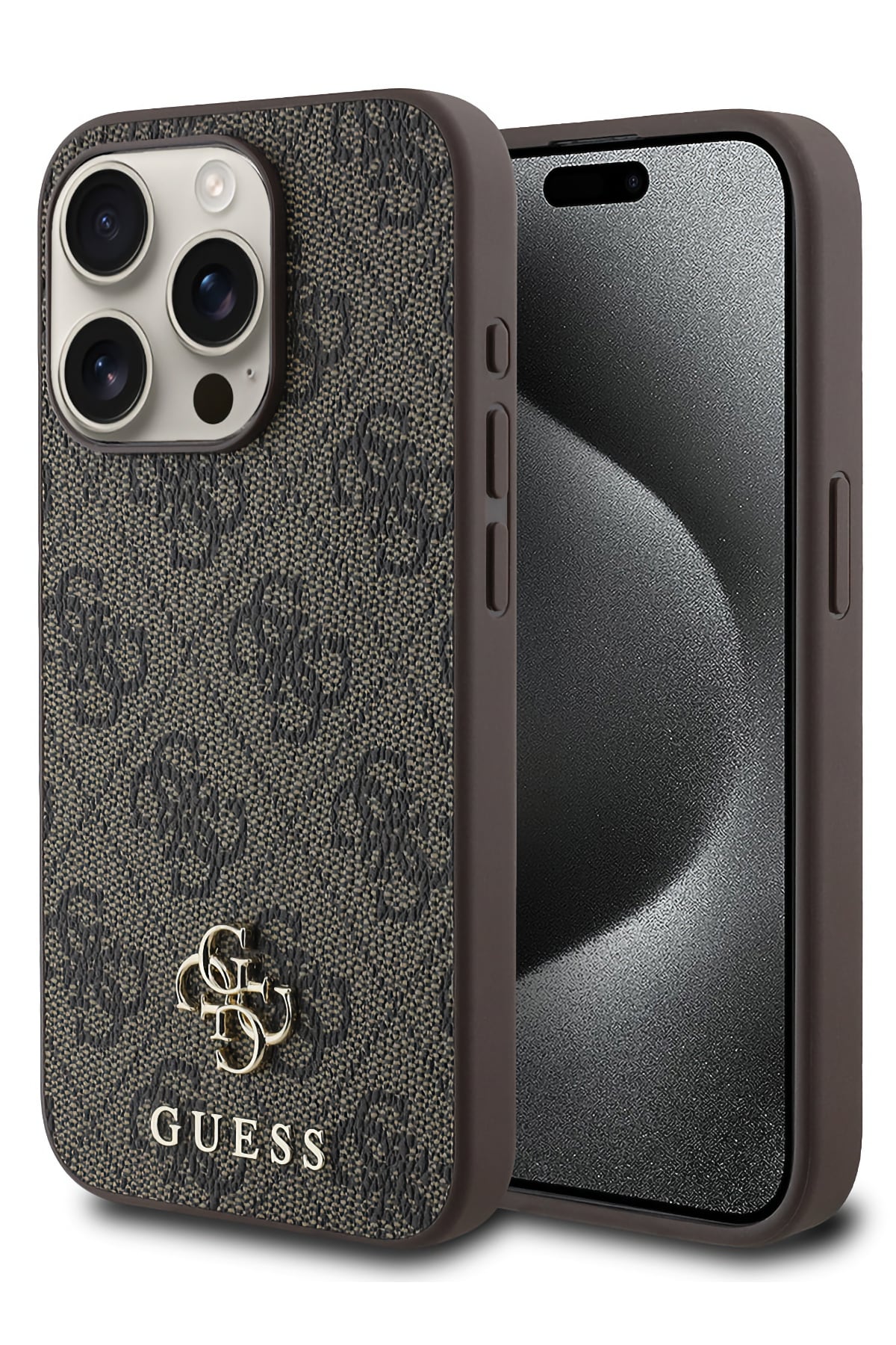 Guess Classic 4G Logolu iPhone 15 Pro Max Magsafe Uyumlu Kılıf Kahverengi