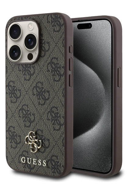 Guess Classic 4G Logolu iPhone 15 Pro Max Magsafe Uyumlu Kılıf Kahverengi