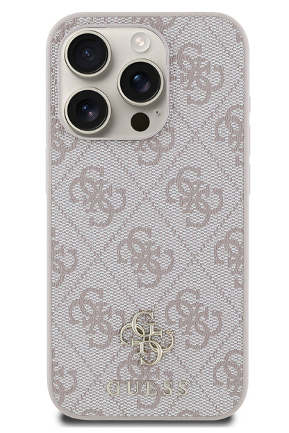 Guess Classic 4G Logolu iPhone 15 Pro Max Magsafe Uyumlu Kılıf Pembe