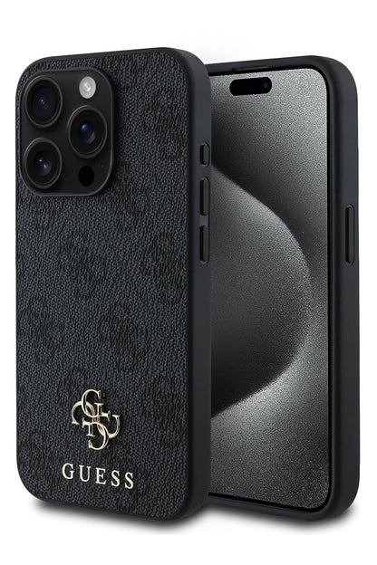 Guess Classic 4G Logolu iPhone 15 Pro Max Magsafe Uyumlu Kılıf Siyah