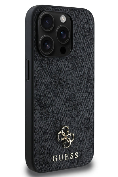 Guess Classic 4G Logolu iPhone 15 Pro Max Magsafe Uyumlu Kılıf Siyah